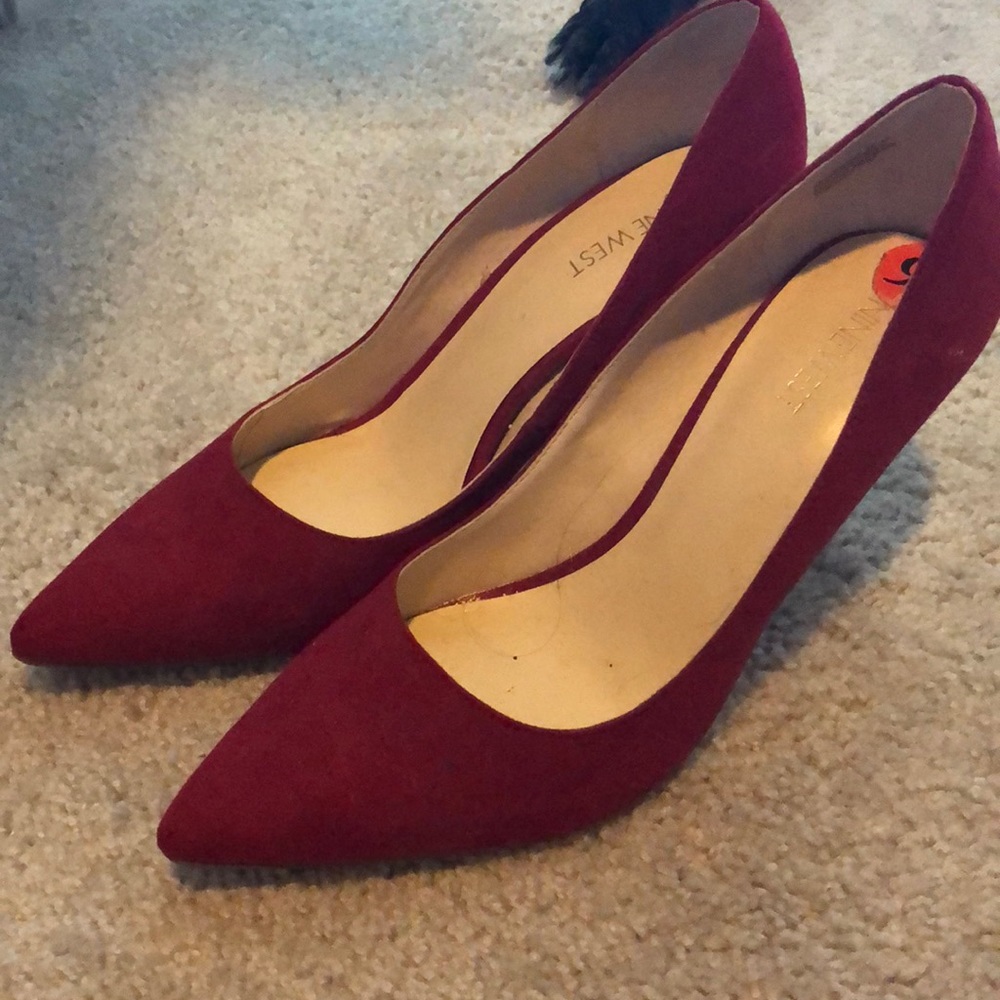 red pointy toed heels